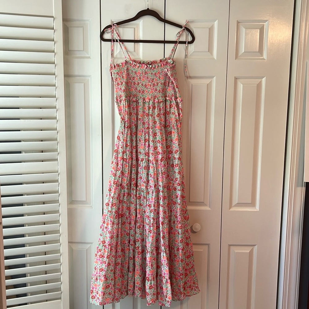 J Crew Floral Smocked Midi Dress